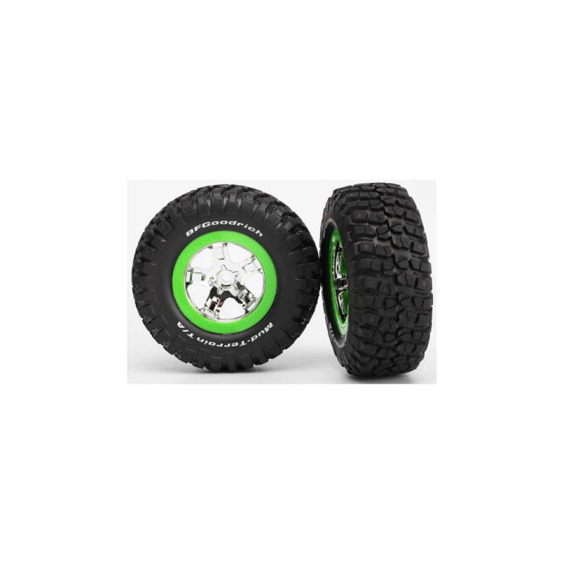 Traxxas kolo 2.2/3.0", disk SCT stříbrný-zelený, pneu KM2 (2) přední - 1 Traxxas kolo 2.2/3.0", disk SCT stříbrný-zelený, pneu KM2 (2) přední - 1