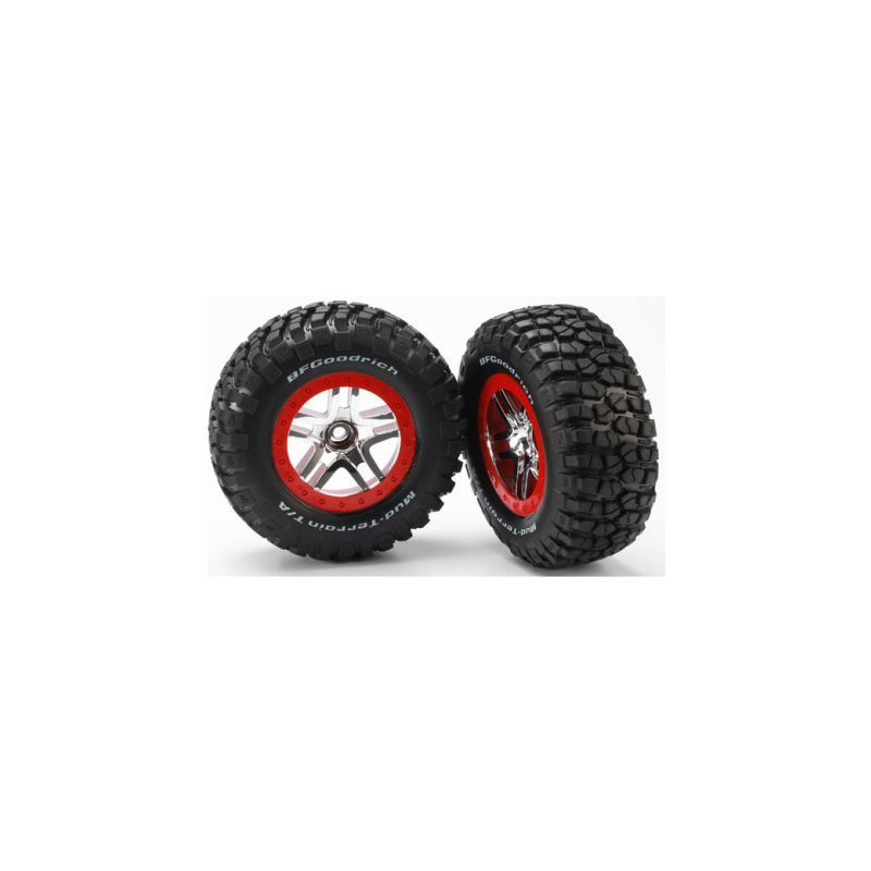 Traxxas kolo 2.2/3.0", disk SCT Split-Spoke stříbrný-červený, pneu KM2 (2) (2WD přední) - 1 Traxxas kolo 2.2/3.0", disk SCT Split-Spoke stříbrný-červený, pneu KM2 (2) (2WD přední) - 1