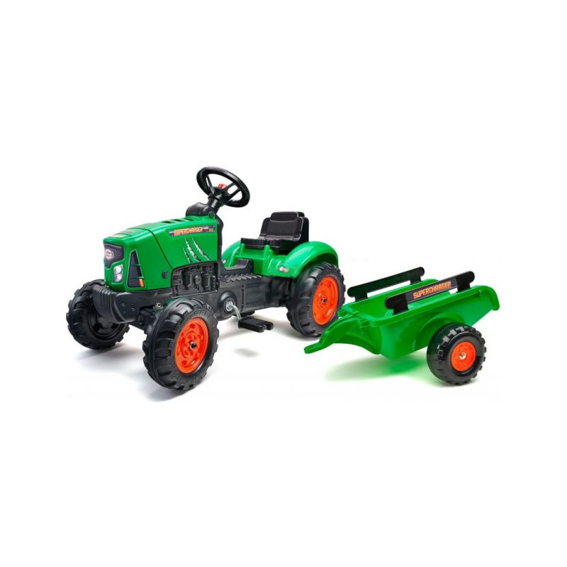 FALK - Šlapací traktor SuperCharger s vlečkou zelený - 1 FALK - Šlapací traktor SuperCharger s vlečkou zelený - 1