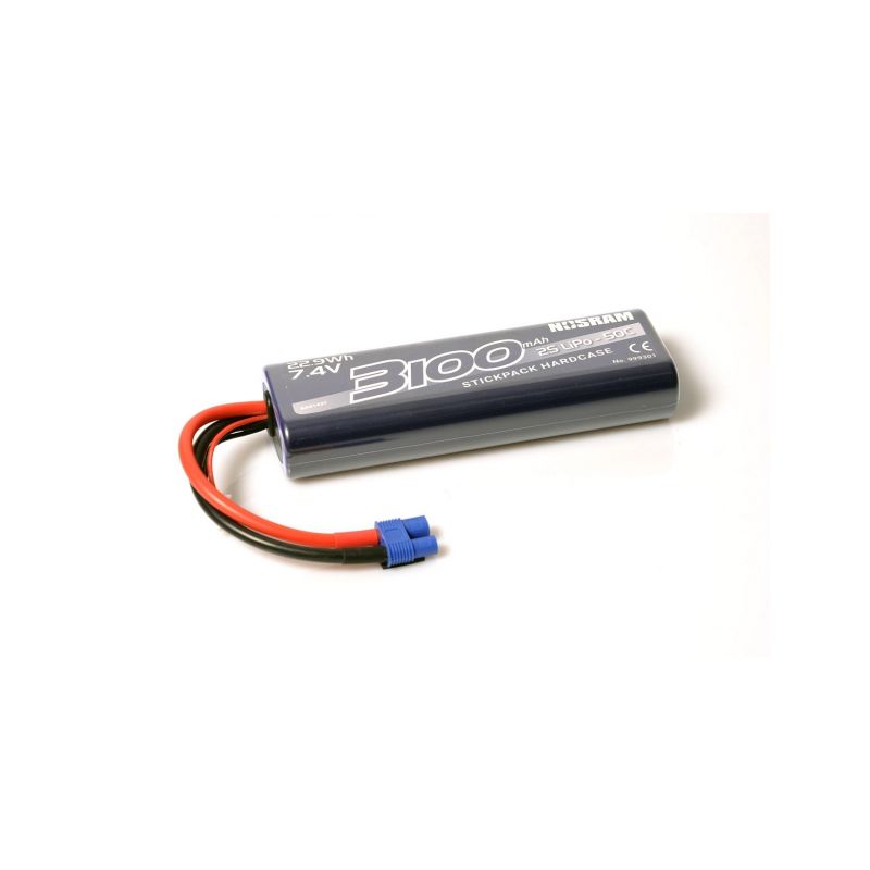 NOSRAM 3100mAh - 7.4V - 50C LiPo Car Stickpack Hardcase - EC3 konektor - 1