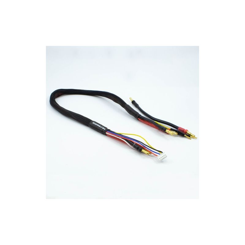 2 x 2S černý nabíj. kabel G4/G5 v černé ochranné punčoše - dlouhý 600mm - (4mm, 3-pin XH) - 1