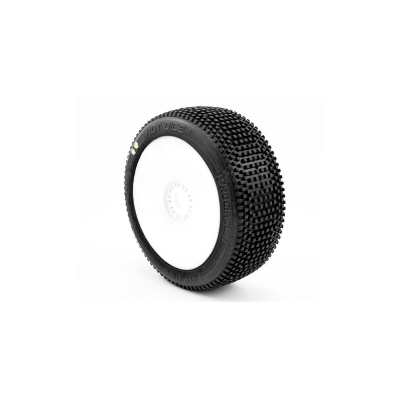 HOT DICES V2 BUGGY S1 (SUPER SOFT) nalepené pneumatiky, bílé disky, 2 ks. - 1 HOT DICES V2 BUGGY S1 (SUPER SOFT) nalepené pneumatiky, bílé disky, 2 ks. - 1
